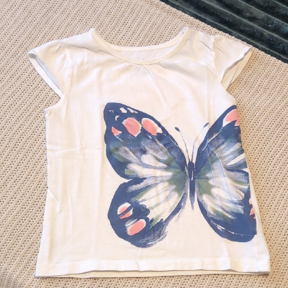 Carter's Kid White Tee with Blue Butterfly Print Size 7